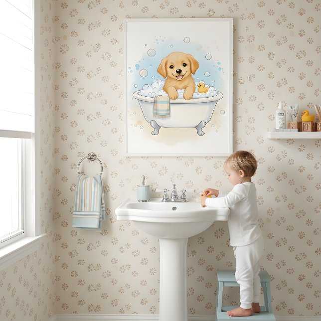 Spaß beim Bad des Welpen Kinder Badezimmer Wandkun Poster (Von Creator hochgeladen)