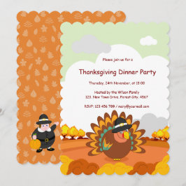 Spaß beim Cartoon eines Pilgrim-Erntedank-Truthahn Einladung