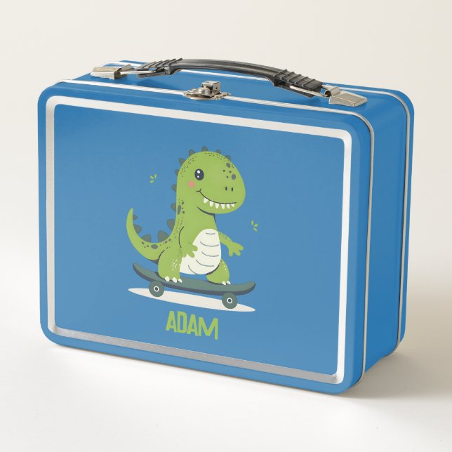Spaß beim Skateboarden von Dinosauriern mit Kinder Metall Brotdose (Vorderseite)