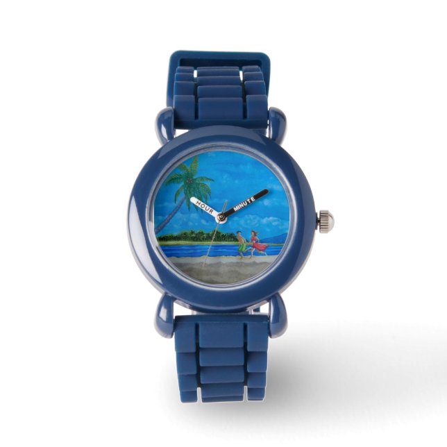 Spaß beim Sonnenlauf Armbanduhr (Vorderseite)