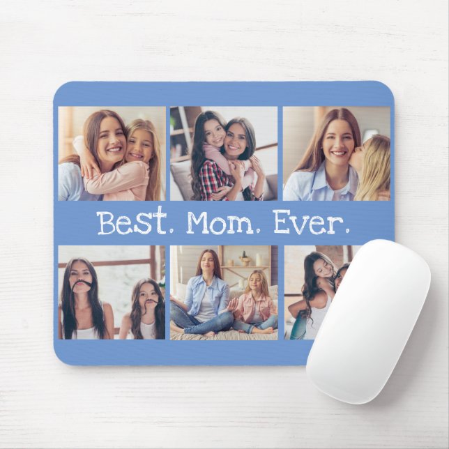 Spaß Beste Mama je 6 FotoCollage in blau weiß Mousepad (Mit Mouse)