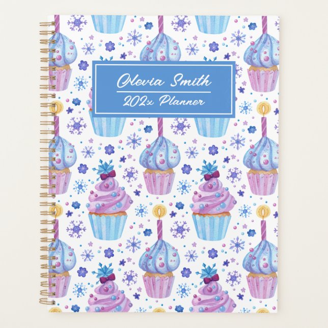 Spaß Blau und Lila Schnee und Cup Kuchen Planner Planer (Vorderseite)