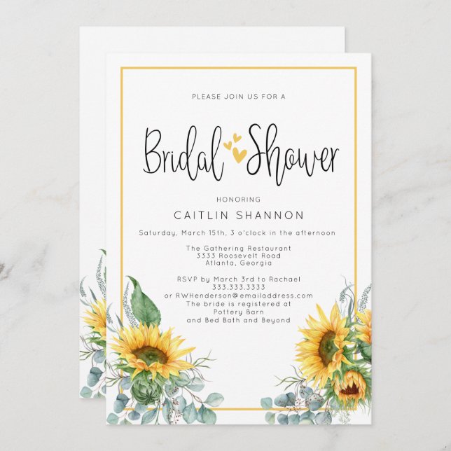 Spaß Brautparty Sonnenblume mit Gelben Herzen Einladung (Vorne/Hinten)