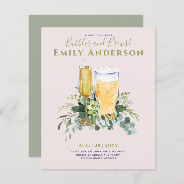 Spaß Bubbles n Brews Beer Champers Brautparty (Vorne/Hinten)