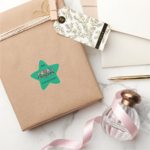 Spaß, bunt frohe Weihnachten Personalisierte Famil Stern-Aufkleber