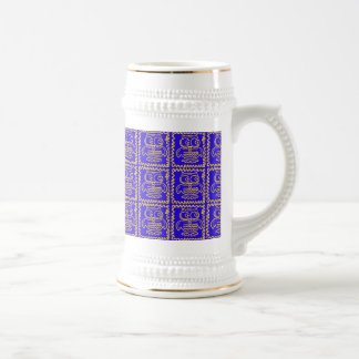 Spaß-bunte Eulen-blaues gelbes Zickzack-Muster Bierglas