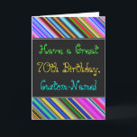 Spaß, bunte, wunderliche 70. Geburtstags-Karte Karte<br><div class="desc">Diese Spaß-, bunten und wunderlichengeburtstag-themenorientierten Grußkarten-Ausrüstungsbeschreibungen ein warmer Geburtstagswunsch wie "haben einen großen 70. Geburtstag, individuellen Namen!" auf der Front. Der Name auf der Front kann besonders angefertigt werden. Die Spitze und die Unterseite der vorderen Eigenschaft vibrierend, mehrfarbige Streifen. Die inneren Eigenschaften eine kundengerechte Geburtstagsmitteilung. Eine Grußkarte so könnte eine...</div>