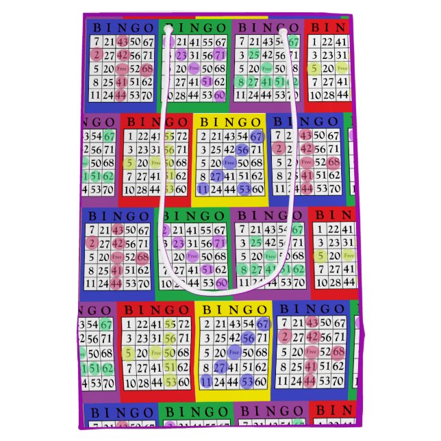 Spaß buntes BINGO kardiert Geschenk-Tasche Mittlere Geschenktüte (Rückseite)