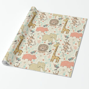 Spaß-buntes Dschungel-Tier-Muster Geschenkpapier