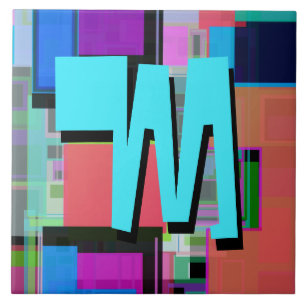 Spaß-buntes Türkis-Blau-geometrisches Monogramm Fliese