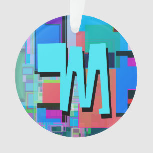 Spaß-buntes Türkis-Blau-geometrisches Monogramm Ornament