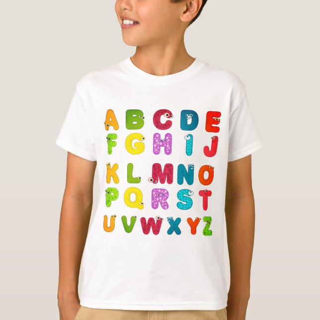 Spaß-Cartoon-Buchstabe-Alphabet-Druck T-Shirt (Vorderseite)