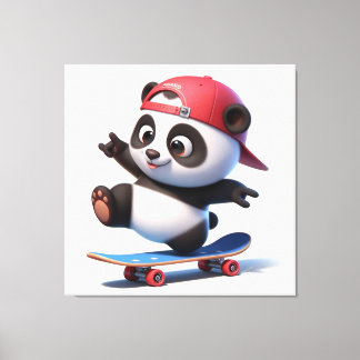 Spaß Cartoon Panda auf Skateboard Leinwanddruck