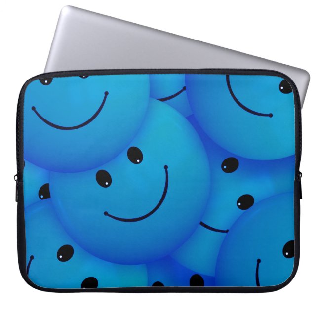 Spaß Cool Happy Blue Faces Laptopschutzhülle (Vorderseite)