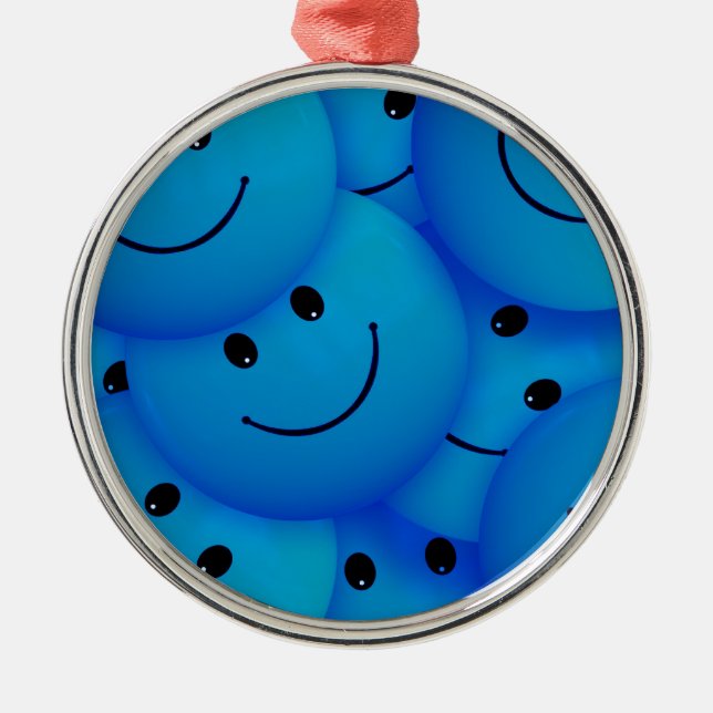 Spaß Cool Happy Blue Faces Ornament Aus Metall (Vorne)