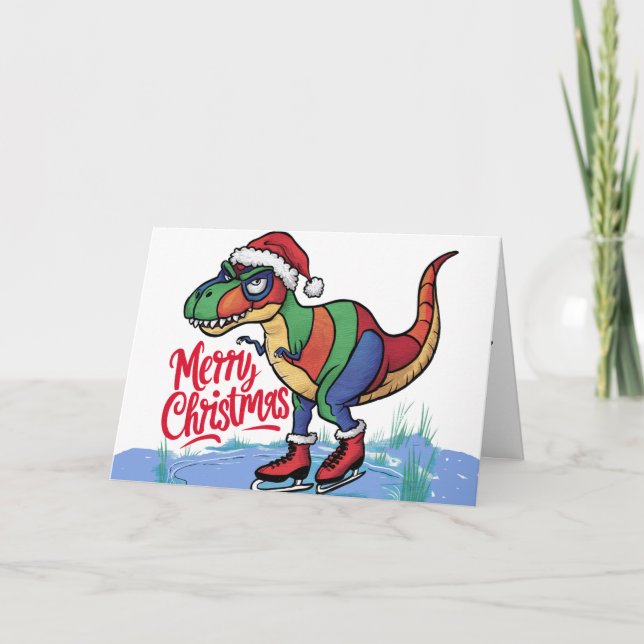 Spaß Cool T-rex Dinosaur Skaten Weihnachten Abstra Karte (Vorderseite)
