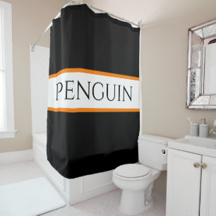 Spaß Cooler Schwarz-weißer Orangenstreifen Pinguin Duschvorhang