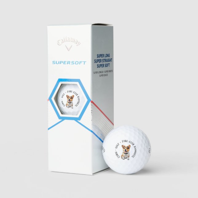 Spaß 'Corgi + Golf = Fore ever Happiness' Spaß Fre Golfball (Verpackung)