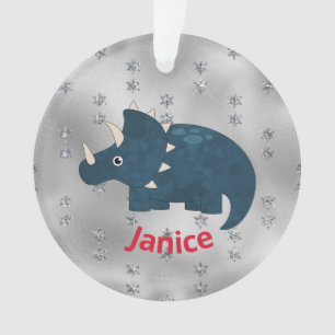 Spaß Dinosaurier in Blau auf Silver Ornament