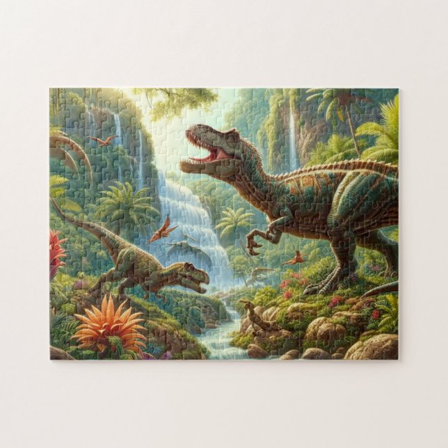 Spaß-Dinosaurier in Tropenwald-Kinder Puzzle (Horizontal)