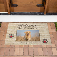 Spaß Dog Foto Custom Burlap Textur Willkommen
