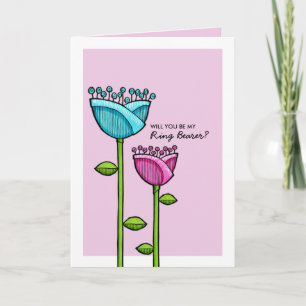 Spaß Doodle Blume rosa blau Sei mein Ringträger Einladung
