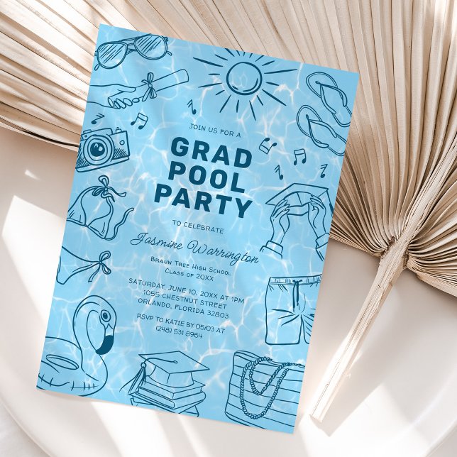 Spaß Doodle Pool Party Abschlussfeier Einladung (Von Creator hochgeladen)