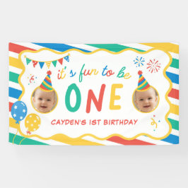 Spaß, ein bunter Junge zum 1. Geburtstag zu sein Banner