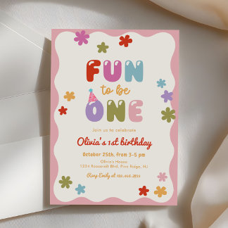 Spaß, eine bunte Daisy-Girl zum 1. Geburtstag zu s Einladung