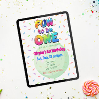 Spaß, Einer zu sein, Bunter Ballon 1. Geburtstag Einladung