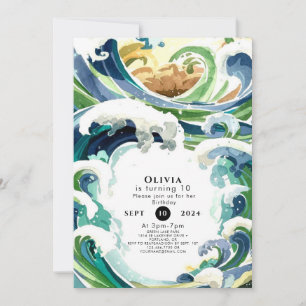 Spaß einfach blauer Ozean Waves Geburtstag Einladung