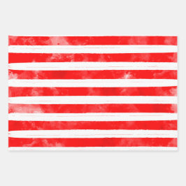 Spaß Einfache Weihnachten Roter Streifen Wasserfar Geschenkpapier Set