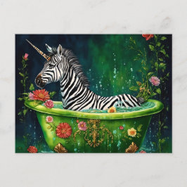 Spaß Einhorn Zebra in einer Badewanne Postkarte