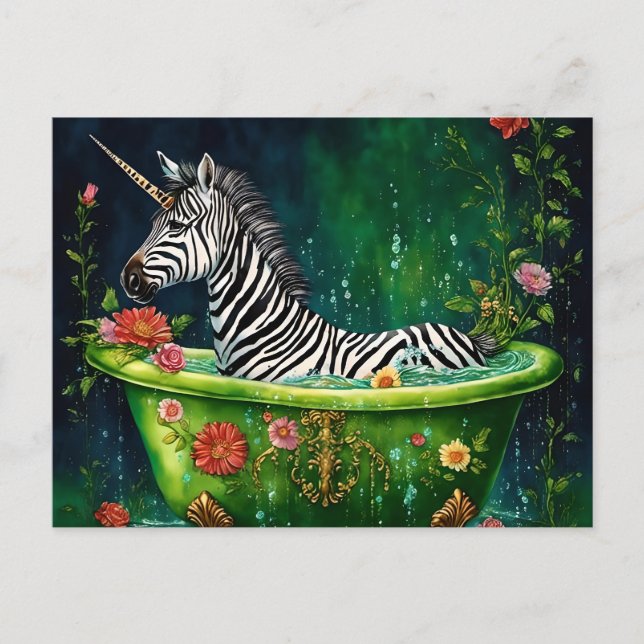 Spaß Einhorn Zebra in einer Badewanne Postkarte (Vorderseite)