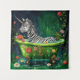 Spaß Einhorn Zebra in einer Badewanne Wandteppich
