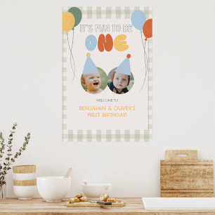 Spaß, EINS zu sein, Grüner Gingham 1. Geburtstags- Poster