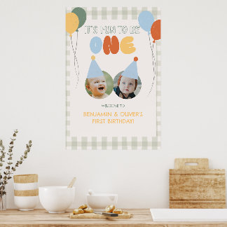 Spaß, EINS zu sein, Grüner Gingham 1. Geburtstags- Poster