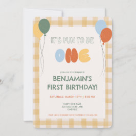 Spaß, Eins zu sein Wasserfarben-Kariert Erster Geb Einladung