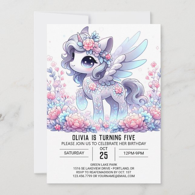 Spaß Elegant Einhorn Einladung (Vorderseite)