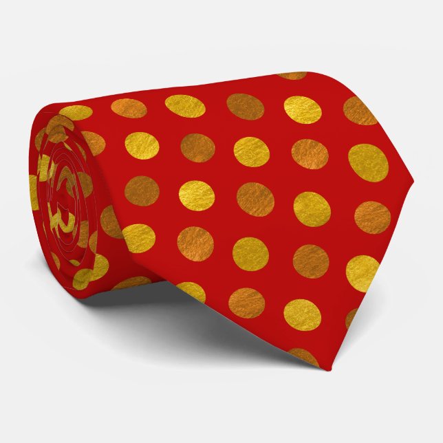 Spaß Elegant Red & Gold Polka Dots Moderne Weihnac Krawatte (Gerollt)