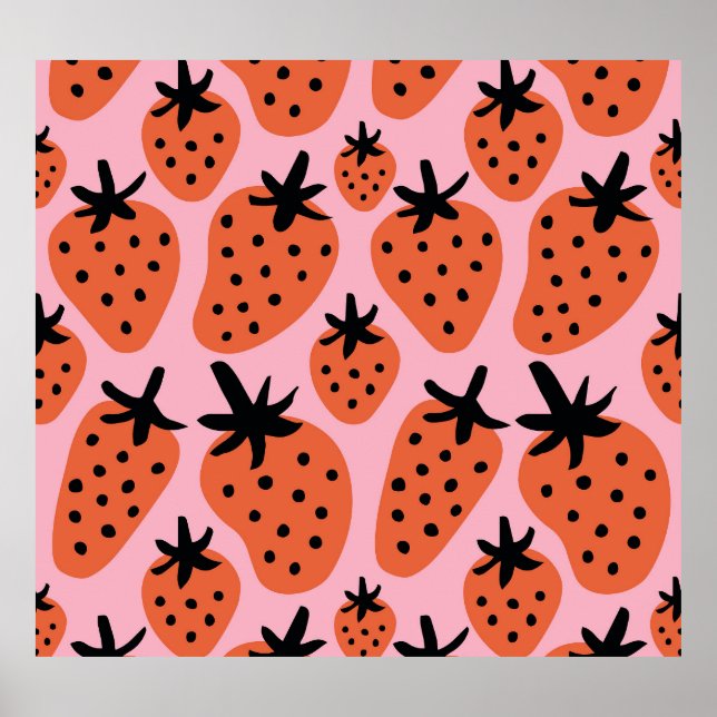 Spaß Erdbeere, handgezeichnet nahtloses Design. Poster (Vorne)