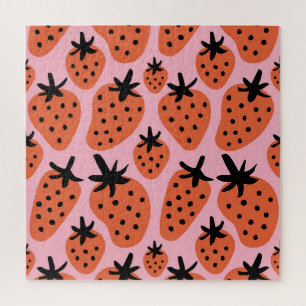 Spaß Erdbeere, handgezeichnet nahtloses Design. Puzzle