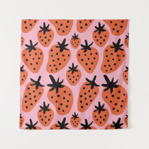 Spaß Erdbeere, handgezeichnet nahtloses Design. Wandteppich