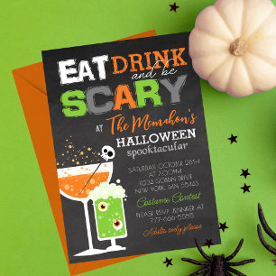 Spaß essen Drink und Beängstigend Halloween Erwach Einladung