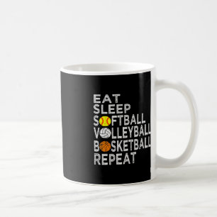 Spaß essen Schlafen Softball Volleyball Basketball Kaffeetasse