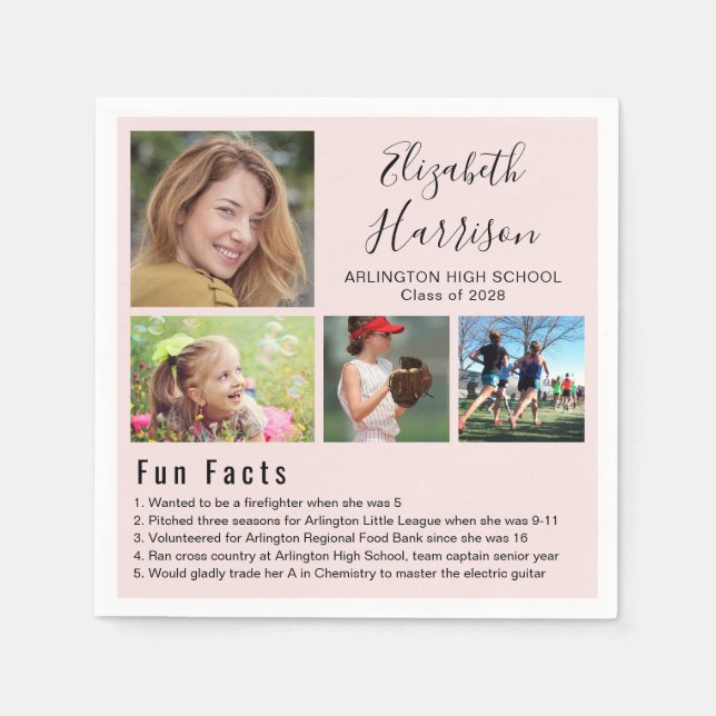 Spaß Fakten Fotos Rosa Abschluss Napkins Serviette (Vorderseite)