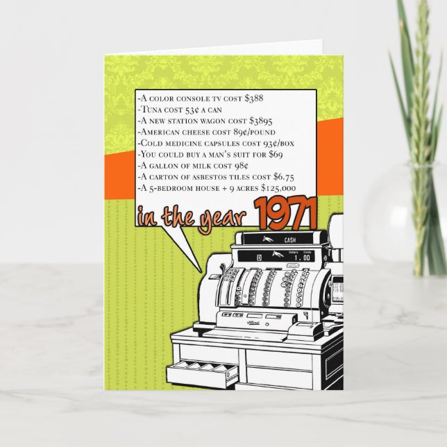 Spaß Fakten Geburtstag - Lebenshaltungskosten 1971 Karte (Vorderseite)