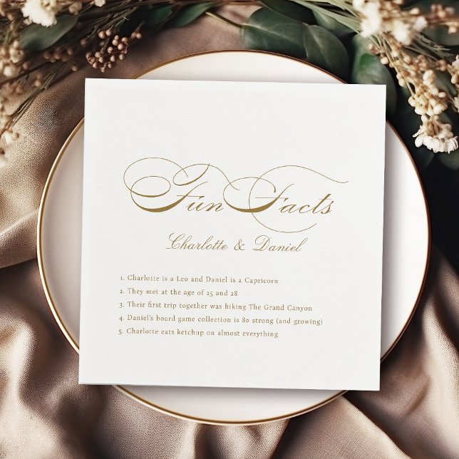 Spaß Fakten Vintage klassische Script Hochzeit Serviette (Fun Facts Gold Vintage Classic Script Wedding Napkins)