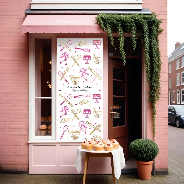 Spaß farbenfroh Backen & Kochen Hartnäckig Weiß &  Banner (Fun Colorful Baking & Cooking Utensil White & Gold Banner)