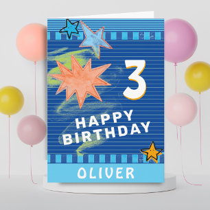 Spaß farbenfroh blauer Zeichnend Sterne Kindergebu Karte